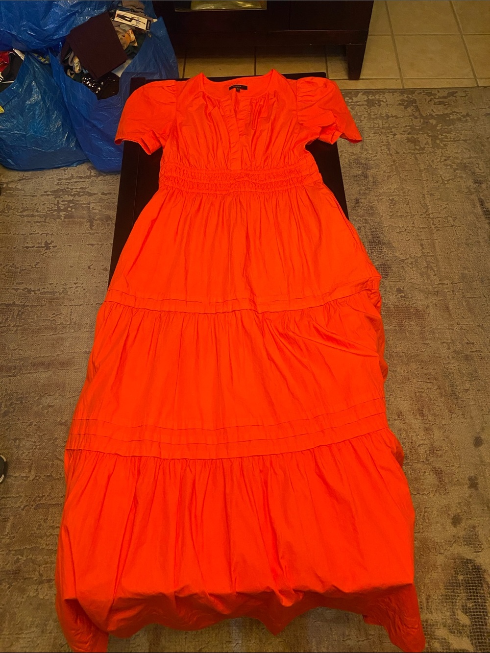 Quince Bright Orange Tiered Maxi Dress
